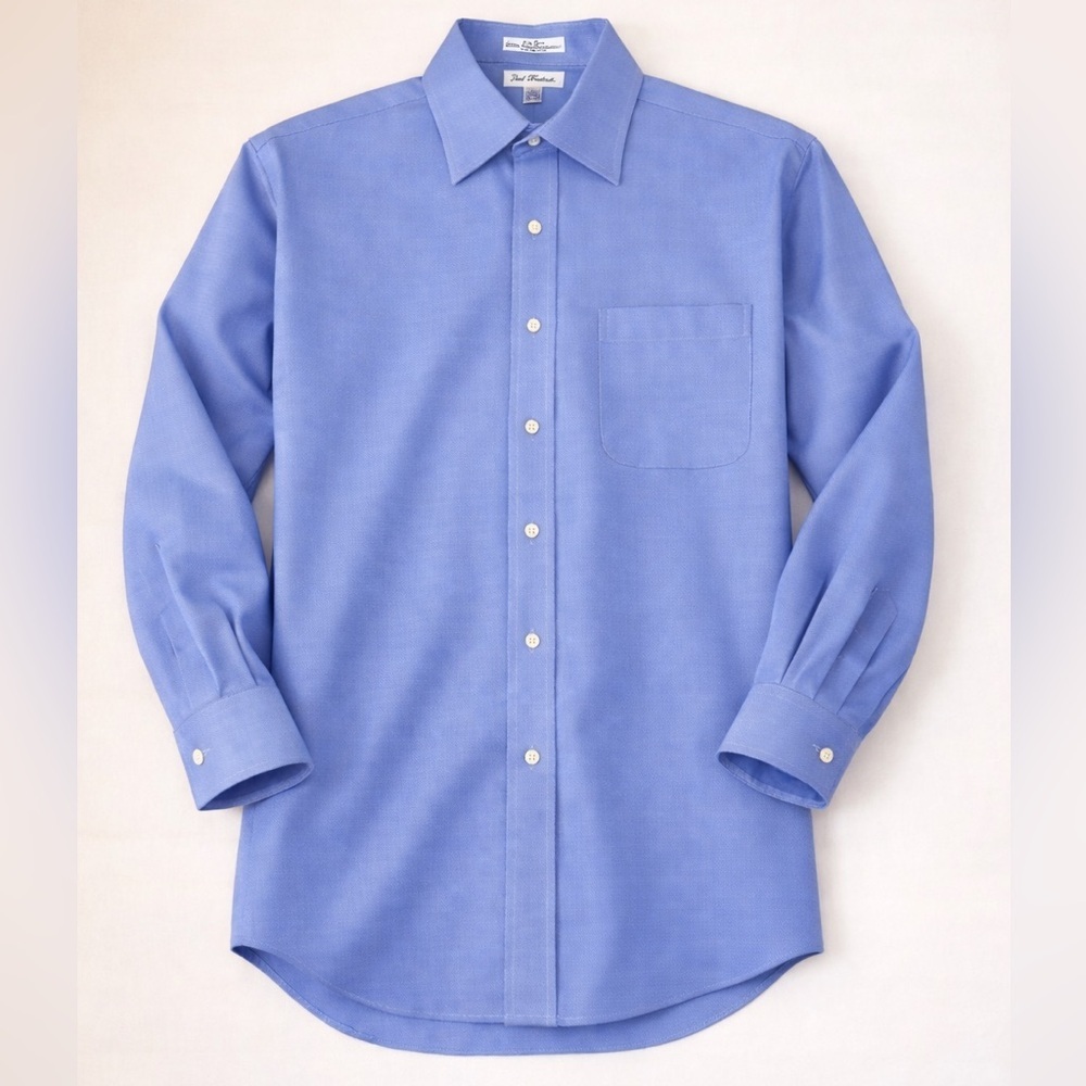 Paul Fredrick Blue Basketweave Cotton Dress Shirt Point Collar Mens 16 33